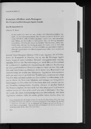 Zwischen "Hoffen" und "Verzagen" : Die Emigrationsbemühungen Agathe Laschs