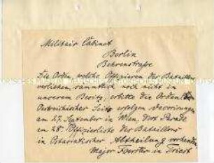 Text eines Telegramms an das Militärkabinett zur Bestellung von Orden für das 2. Bataillon des Ostasiatischen Regiments