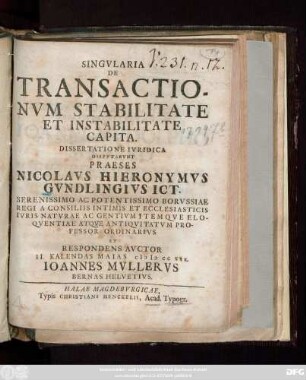 Singvlaria De Transactionvm Stabilitate Et Instabilitate Capita