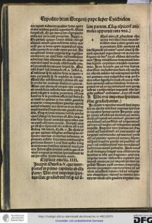 Incipit omelia V, que interpretatur in primo capitulo ab illa parte: ubi erat impetus... usque ad illam partem: Cumque aspicerem...