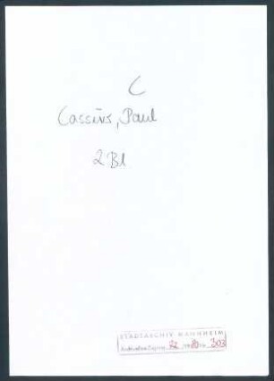 Cassirer, Paul, Verlag, Berlin, an Wichert