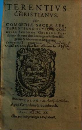 Terentivs Christianvs Sev Comoediae Sacrae Sex, [1]
