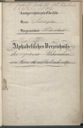 Dezennaltabellen 1863 - 1872 Geburten, Heiraten und Sterbefälle Höhscheid