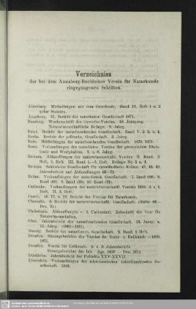 Verzeichniss der bei dem Annaberg-Buchholzer Verein für Naturkunde eingegangen Schriften