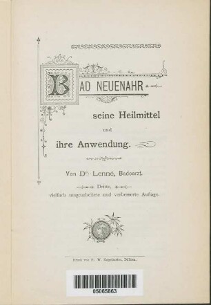 Bad Neuenahr, seine Heilmittel und ihre Anwendung
