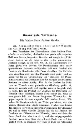 Zwanzigste Vorlesung. Die binäre Form fünften Grade.