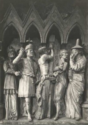 Naumburg. Dom St. Peter und Paul, Westlettner (1250-1270), rechter Fries: Geißelung Christi (Kopie in Holz; 17.-18. Jahrhundert)
