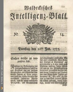 No. 14. Dienstag den 21ten Jan. 1777