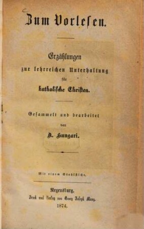 Zum Vorlesen : Erzählungen zur lehrreichen Unterhaltung für katholische Christen