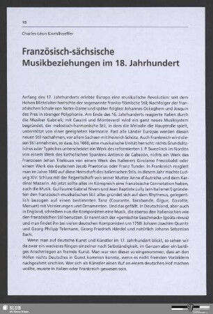 Französisch-sächsische Musikbeziehungen im 18. Jahrhundert