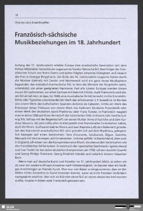 Französisch-sächsische Musikbeziehungen im 18. Jahrhundert