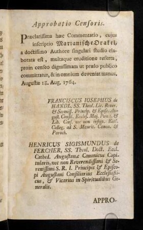 7r-1r, Approbatio Censoris; Approbatio