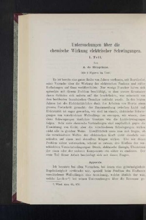 Untersuchungen über die chemischen Wirkung elektrischer Schwingungen.