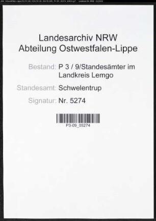 Sterberegister Standesamt Schwelentrup