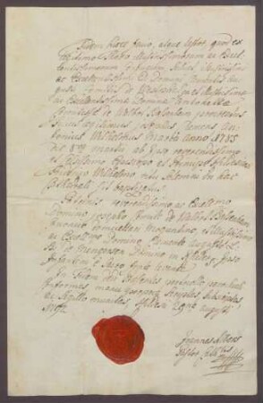 Geburtszeugnis des Grafen Joseph Clemens von Westphalen zu Fürstenberg.