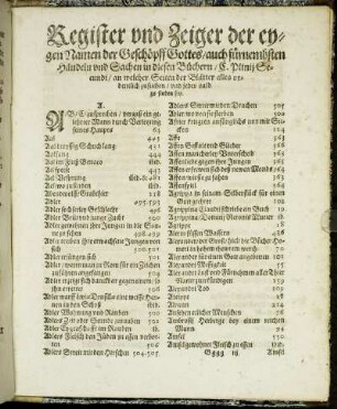 Register und Zeiger der eygen Namen der Geschöpff Gottes/ [...]