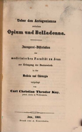 Über den Antagonismus zwischen Opium und Belladonna