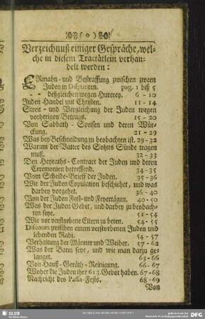 Verzeichnuß einiger Gespräche, welche in diesem Tractätlein verhandelt werden