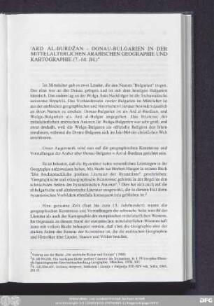 'Ard Al-Burdžan - Donau-Bulgarien In Der Mittelalterlichen Arabischen Geographie Und Kartographie (7.-14. Jh.)