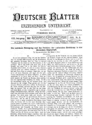Die nationale Bewegung und das Problem der nationalen Erziehung in der deutschen Gegenwart : (Fortsetzung)