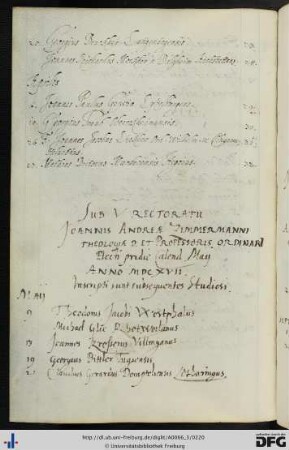 [fol. 106] Rektorat Johannes Andreas Zimmermann 1617