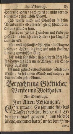Betrachtung Göttlicher Wercke und Wolthaten Am Dienstage.