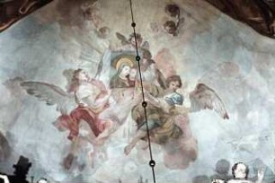 Pilger folgen dem von Engeln getragenen Gnadenbild der "Mutter vom guten Rat" von Genazzano