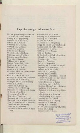 Lage der weniger bekannten Orte