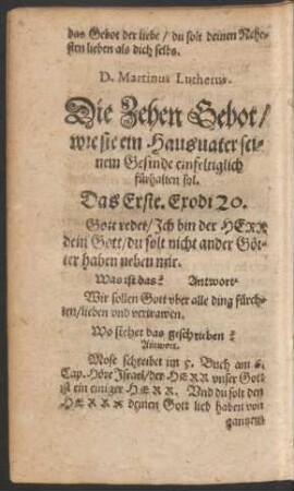 Die Zehen Gebot/ wie sie ein Hausvater seinem Gesinde einfeltiglich fürhalten sol.