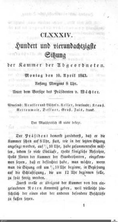 184. Sitzung, Stuttgart, 10.4.1843