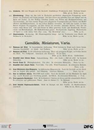 Gemälde, Miniaturen, Varia (Nr. 577-585)