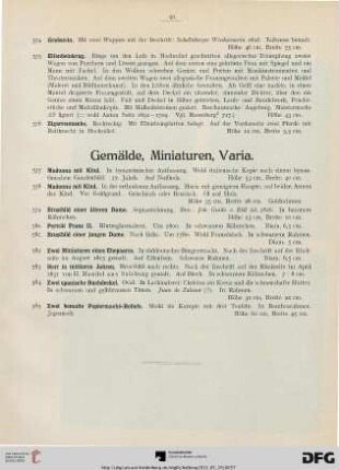 Gemälde, Miniaturen, Varia (Nr. 577-585)