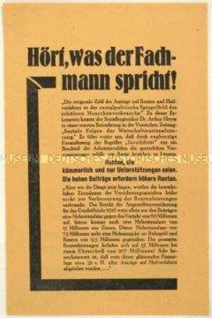 Aufruf des Zentralverbandes der Angestellten zur Wahl der Angestelltenversicherung 1927