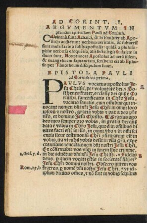 Argumentum In primam epistolam Pauli ad Corinth.