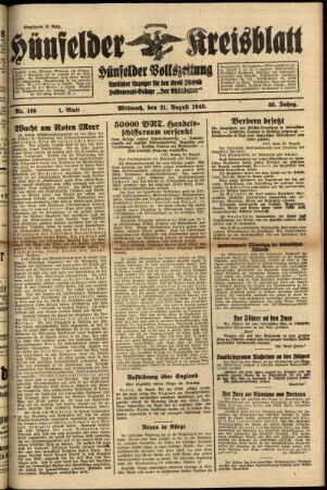 Erste Ausgabe vom Mittwoch, den 21. August 1940.