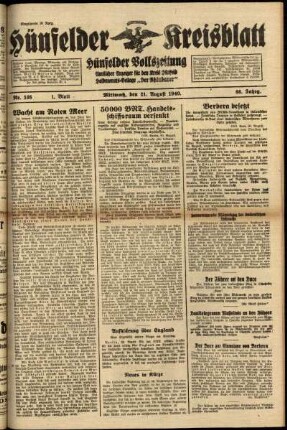 Erste Ausgabe vom Mittwoch, den 21. August 1940.
