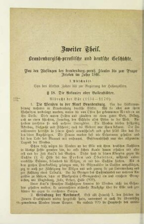 I. Abschnitt. Von den ältesten Zeiten bis zur Regierung der Hohenzollern