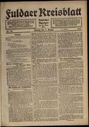 Ausgabe vom Montag, den 11. August 1919.