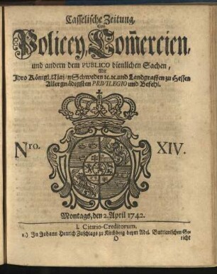 Nro. XIV, Montags, den 2. April 1742