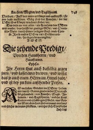 Die zehende Predigt/ Von den Hausherrn/ und Hausfrawen.