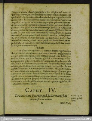 Caput IV. De autoritate Patrum, qua Bellar minus bac in quaestione utitur