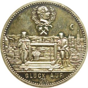 König Friedrich August III. - Besuch der Münzstätte in Muldenhütten am 06.04.1905 (auf 2-Mark-Schrötling)
