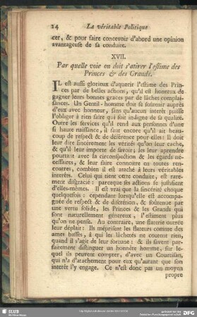 XVII. Par quelle voie on doit s'atirer l'estime des Princes et des Grands