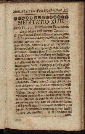 Meditatio XLIII. Feria IV. post Dominicam Palmarum. - Meditatio XLIV. Feria post Dominica Palmarum.