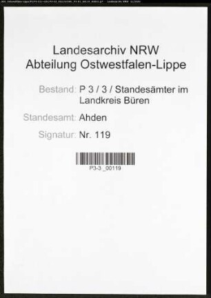 Sterberegister Standesamt Ahden