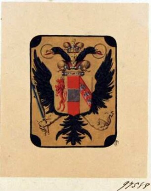 Wappen mit doppelköpfigem Adler, Schwert und Reichsapfel