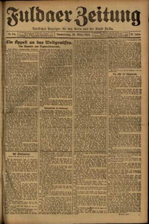 Erste Ausgabe vom Donnerstag, den 30. März 1922.