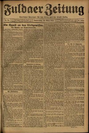 Erste Ausgabe vom Donnerstag, den 30. März 1922.