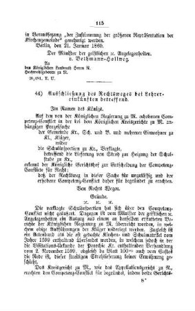 Ausschließung des Rechtsweges bei Lehrer-einkünften betreffend : [IV. Elementarschulwesen]