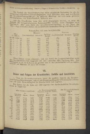 VII. Dauer und Folgen der Krankheiten, Unfälle und Invalidität.